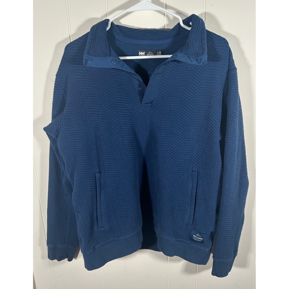 Helly Hansen Lillo Snap Blue Textured Knit Button Pullover Sweater Mens Large